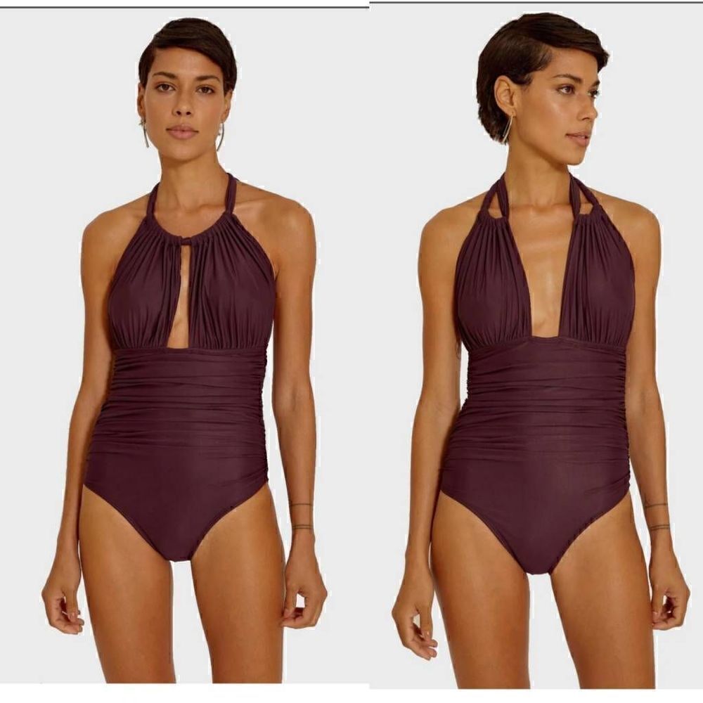 Lenny Essential Touch Ruched 3 Ways Halter Swimsuit XS